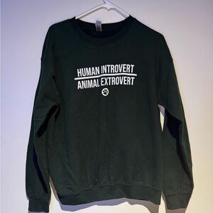 Gildan Dark Green Crewneck Sweatshirt with White Text Graphic